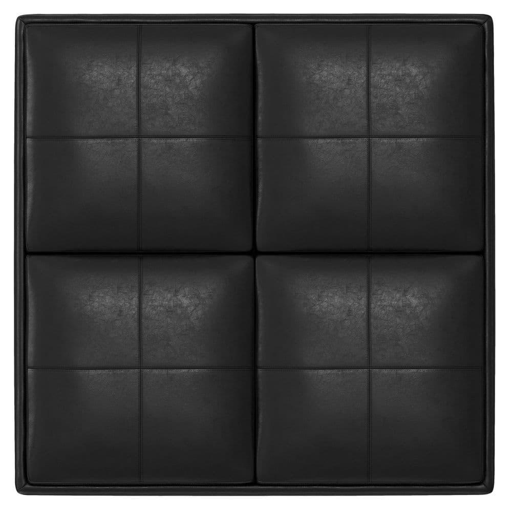Simpli Home Avalon 35"W Upholstered Square Coffee Table Storage Ottoman with Flip-Over Trays