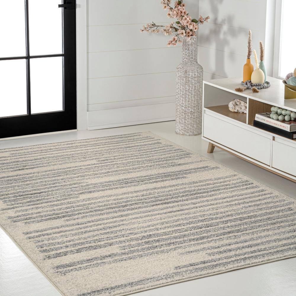 JONATHAN Y Khalil Modern Berber Stripe Cream/Gray 4 ft. x 6 ft. Area Rug