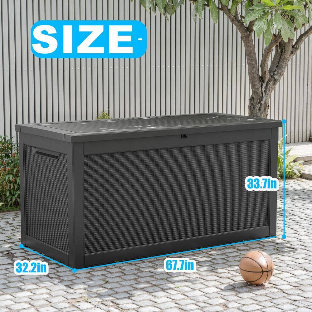 260 Gallon Resin Deck Box, Large Indoor and Outdoor Storage Box, Weatherproof and UV Resistant Outdoor Storage Box with Built-in Steel Beams for Patio Cushions, Pool Supplies