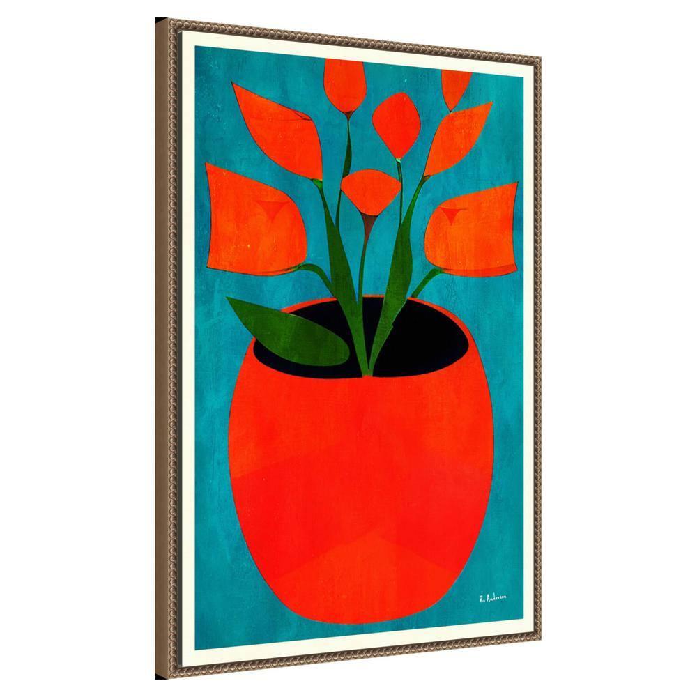 23"x33" Red Blossoms by Bo Anderson Framed Canvas Wall Art Print Bronze - Amanti Art