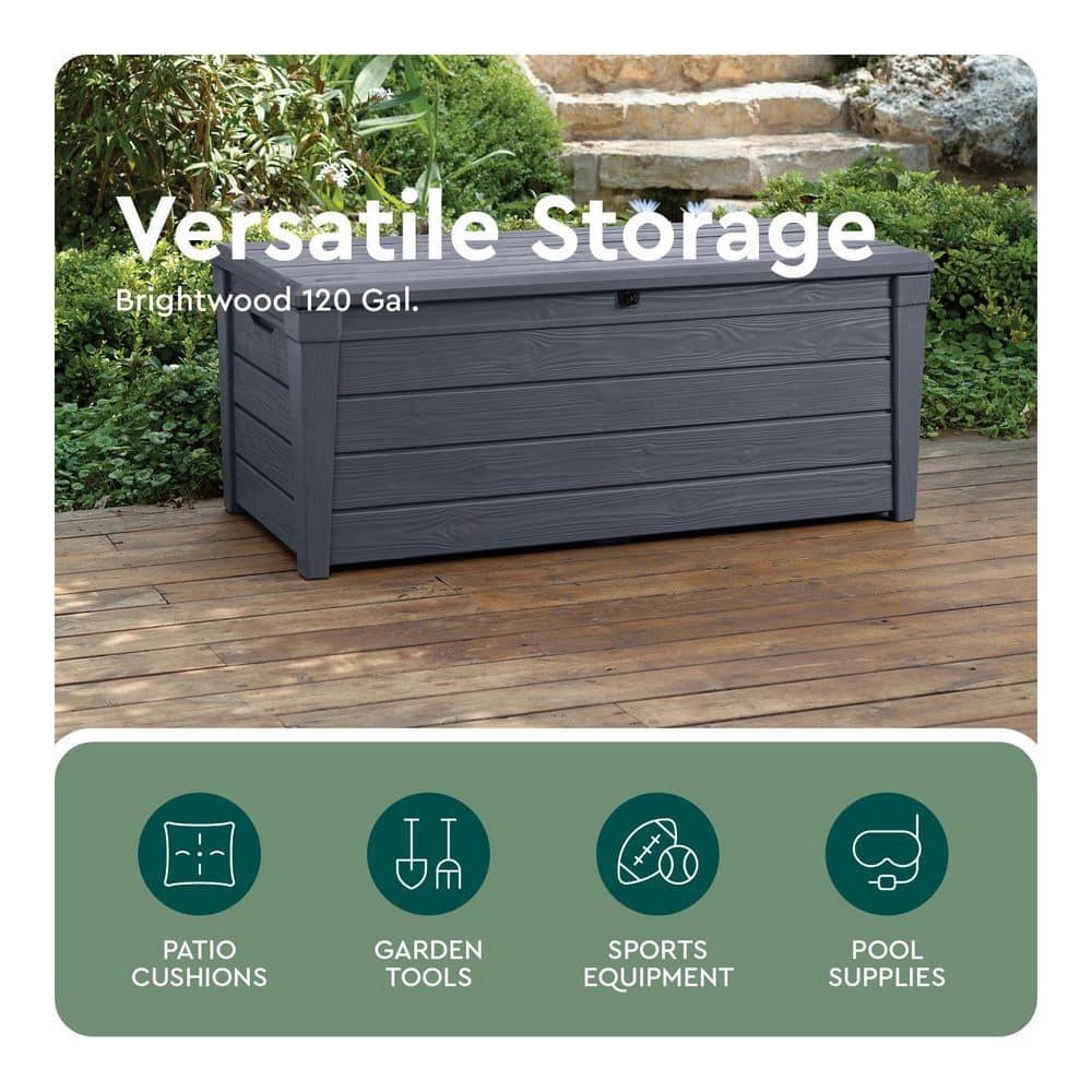 Keter Keter Brightwood 120 Gallon Large Durable Outdoor Storage and Weather Resistant Resin Deck Box