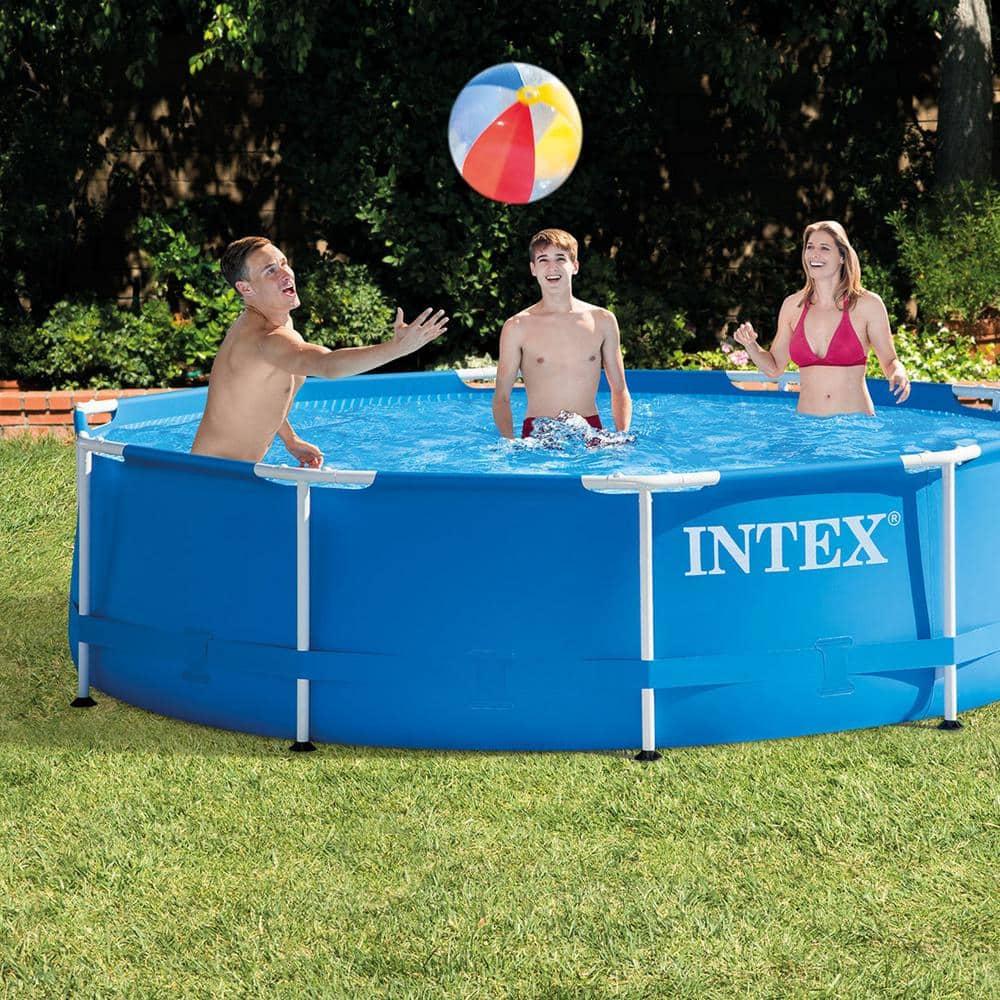 Metal Frame Above Ground Swimming Pool w/ 10 Foot Round Swimming Pool Cover