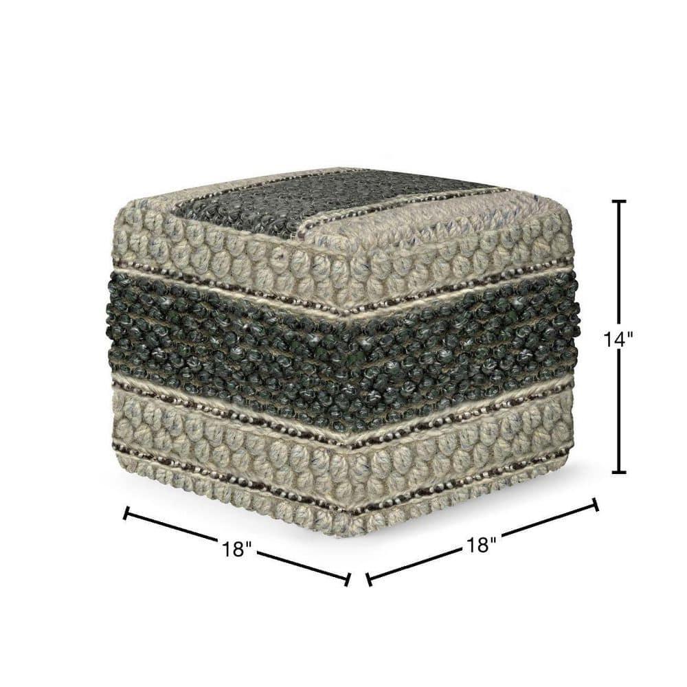 Grady Green and Natural Handloom Woven Square Pouf