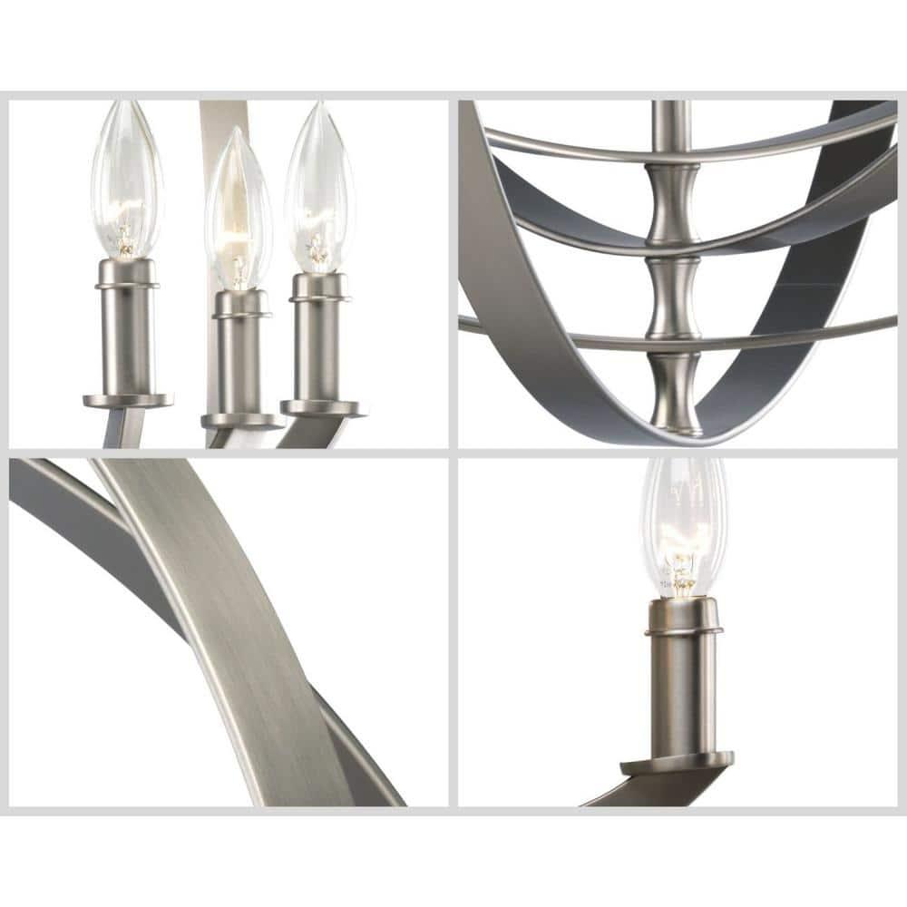 Progress Lighting Equinox 6-Light Chandelier Pendant, Steel, Burnished Silver, No Shade