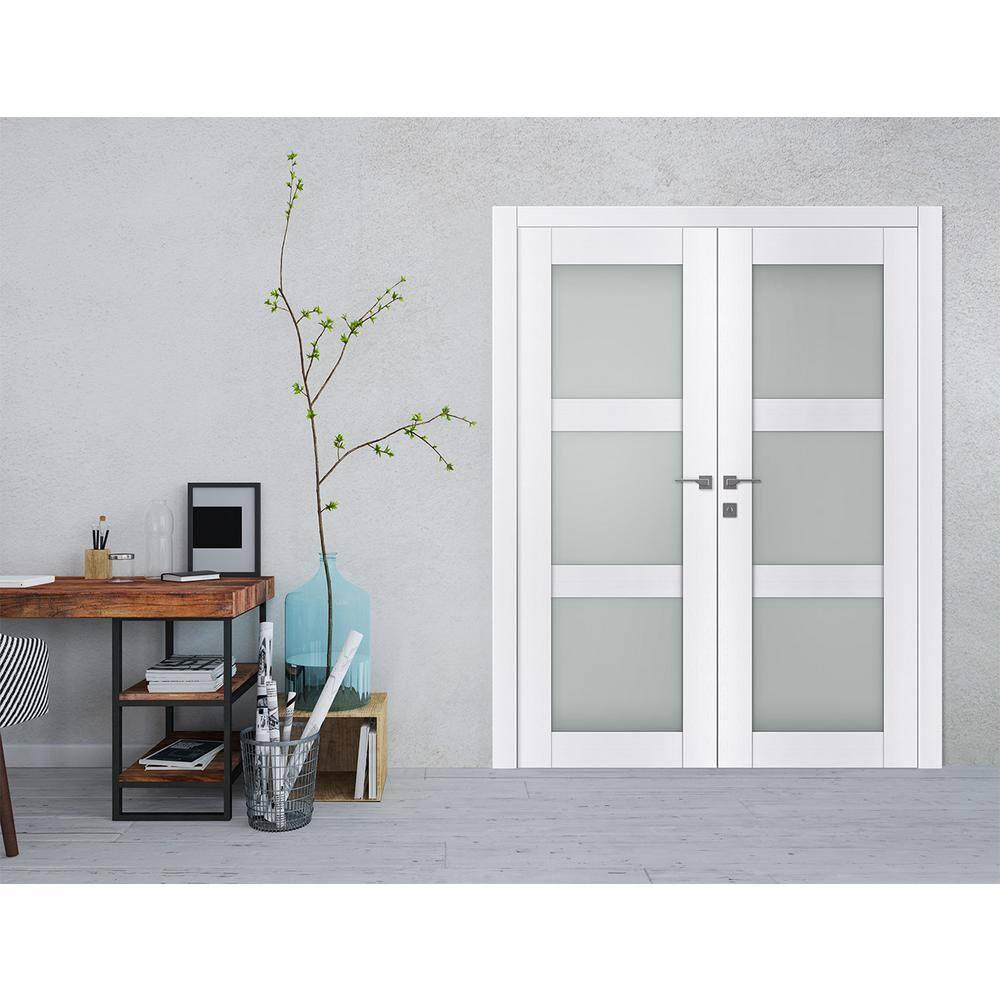 Belldinni Palladio 3 Lite Manufactured Wood and Frosted Glass Interior Double Prehung Door