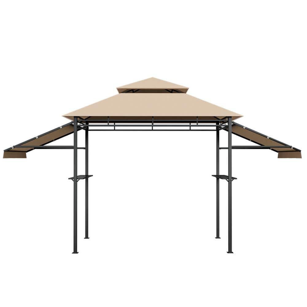 Canddidliike 13.5 x 4 Feet Patio BBQ Grill Gazebo Canopy with Dual Side Awnings-Beige, Outdoor Party Event Tents for Outside Party Waterproof Tent BBQ Shelter