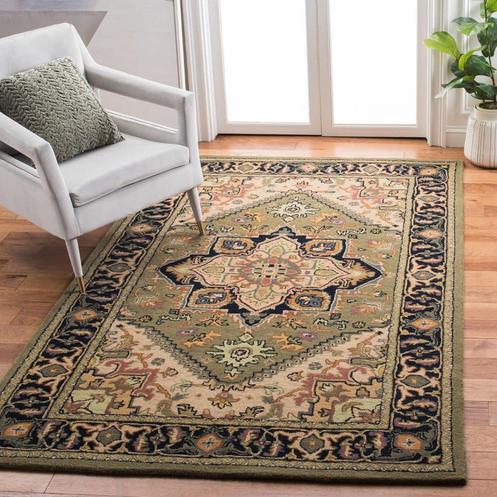 SAFAVIEH Heritage York Oriental Wool Area Rug, Green/Light Brown, 4' x 4' Square