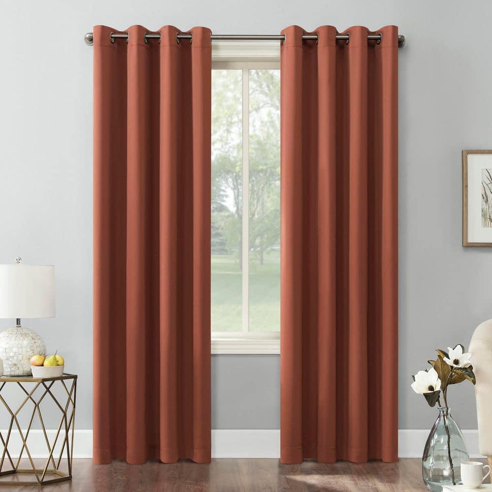54"x84" Sun Zero Blackout Kenneth Energy Saving Grommet Curtain Panel Orange: Modern Brown Polyester Curtain