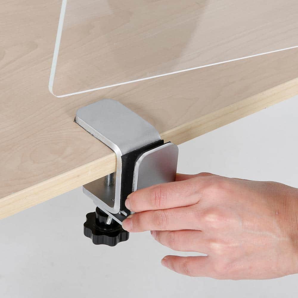Clear Acrylic Floor Standing Sneeze Guard with Metal Clamps