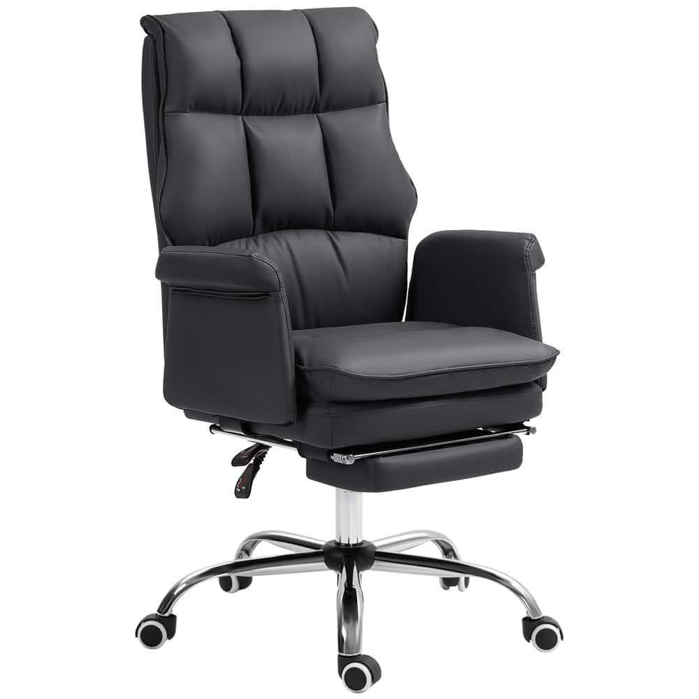 HOMCOM Executive Office Chair with Footrest, Ergonomic Office Chair, Reclining PU Leather Computer Chair, Black