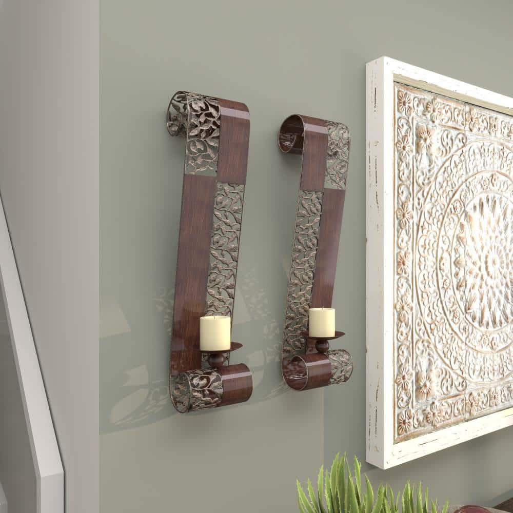 Elegant Brown Metal 20" Dual Candle Tabletop Lantern Set