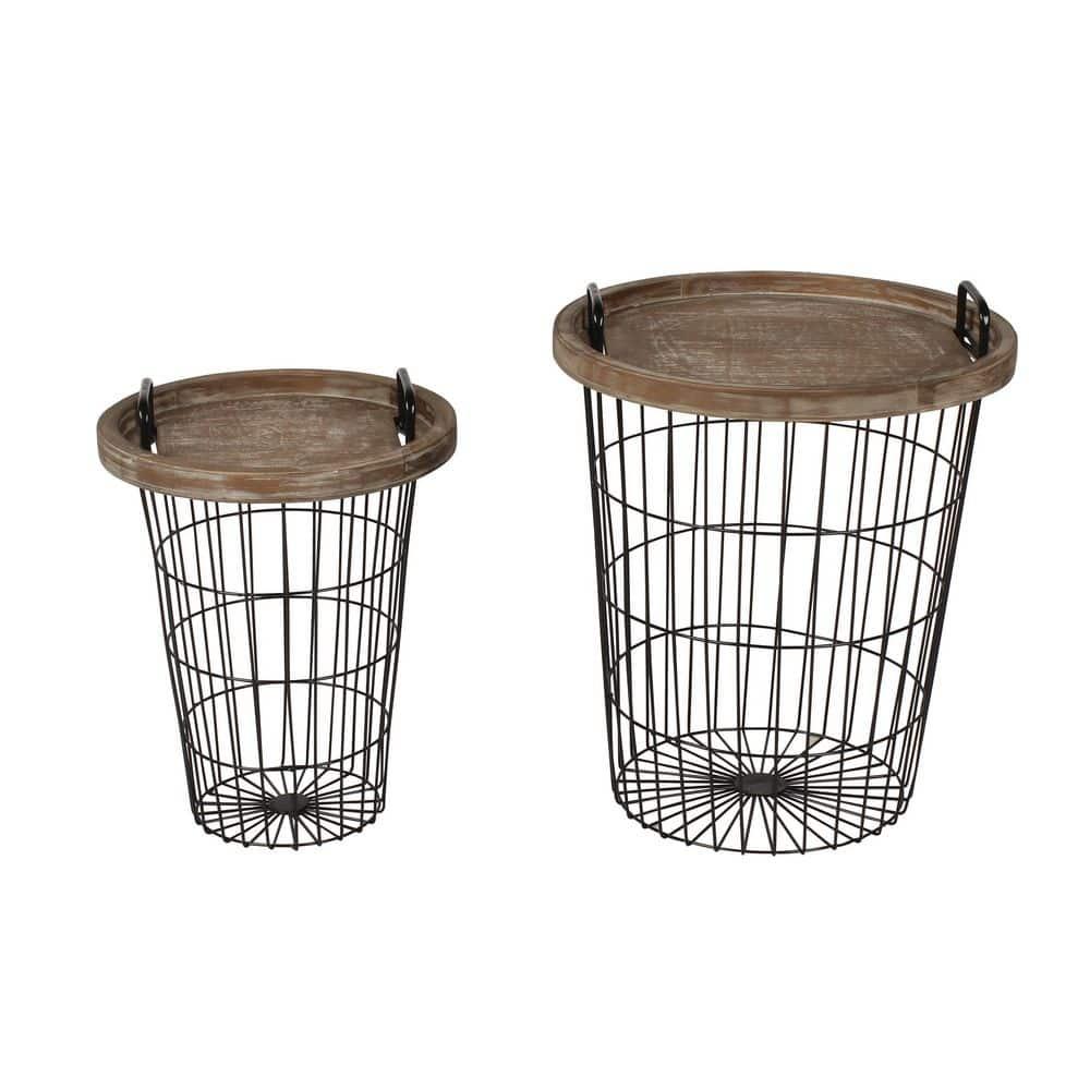 Kate and Laurel Tenby Round Metal Nesting Table, 2 piece, Rustic Brown and Black
