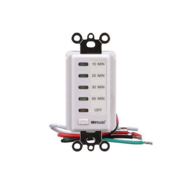 Woods 59008 Decora Style 60-30-20-10 Minute Preset Wall Switch Timer, White, 60-Minute