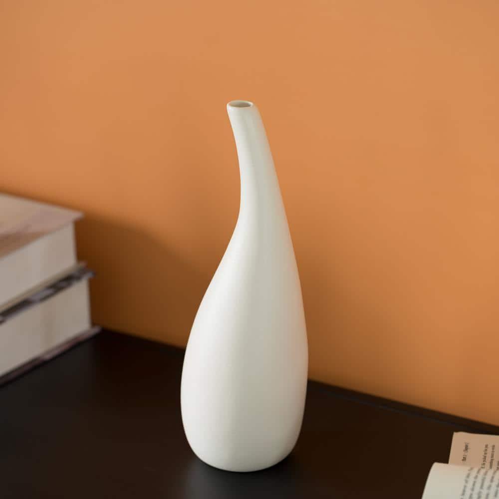 Uniquewise 10-inch Medium White Ceramic Water Drop Vase Modern Teardrop Shape for Home Decor - Perfect for Floating Shelves TV Stands Desks Bookshelves Side Tables Countertops and Contemporary Space