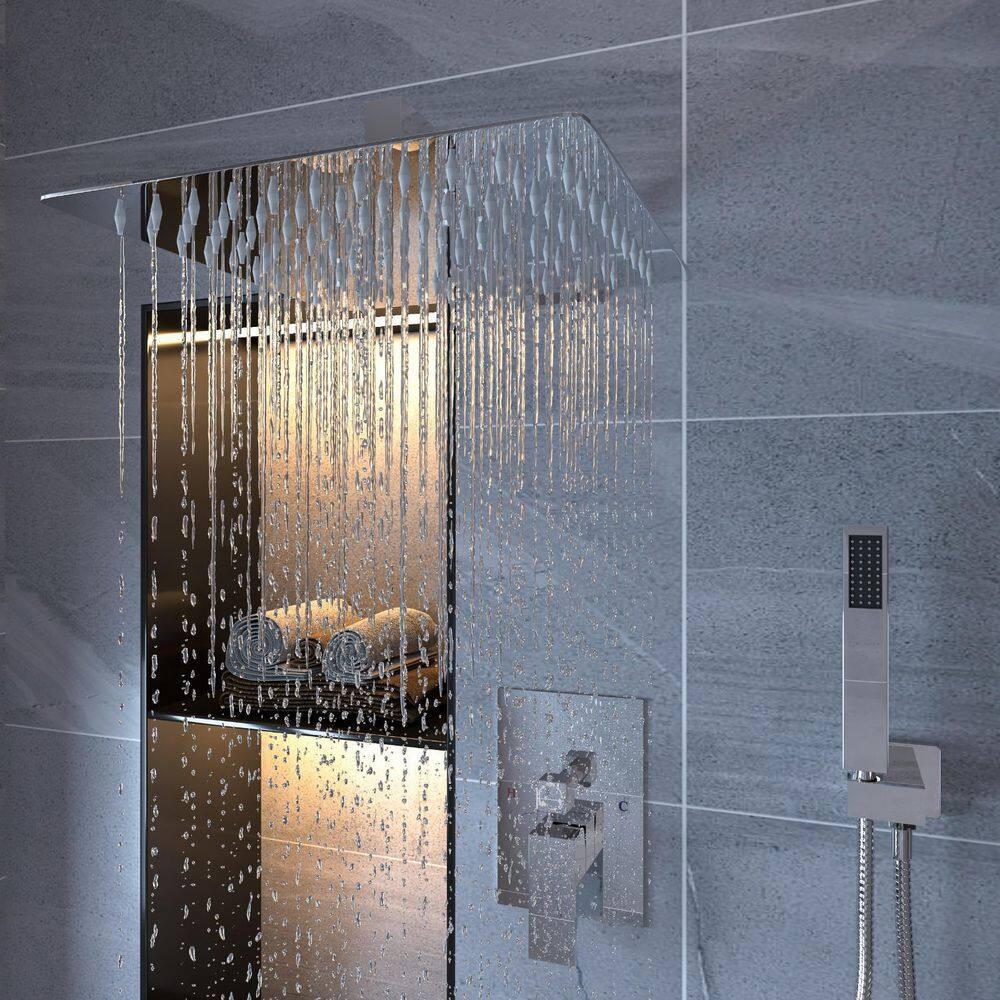 3-Spray Patterns With 2.5 GPM 10 in. Showerhead Wall Mounted Dual Shower Heads With Valve