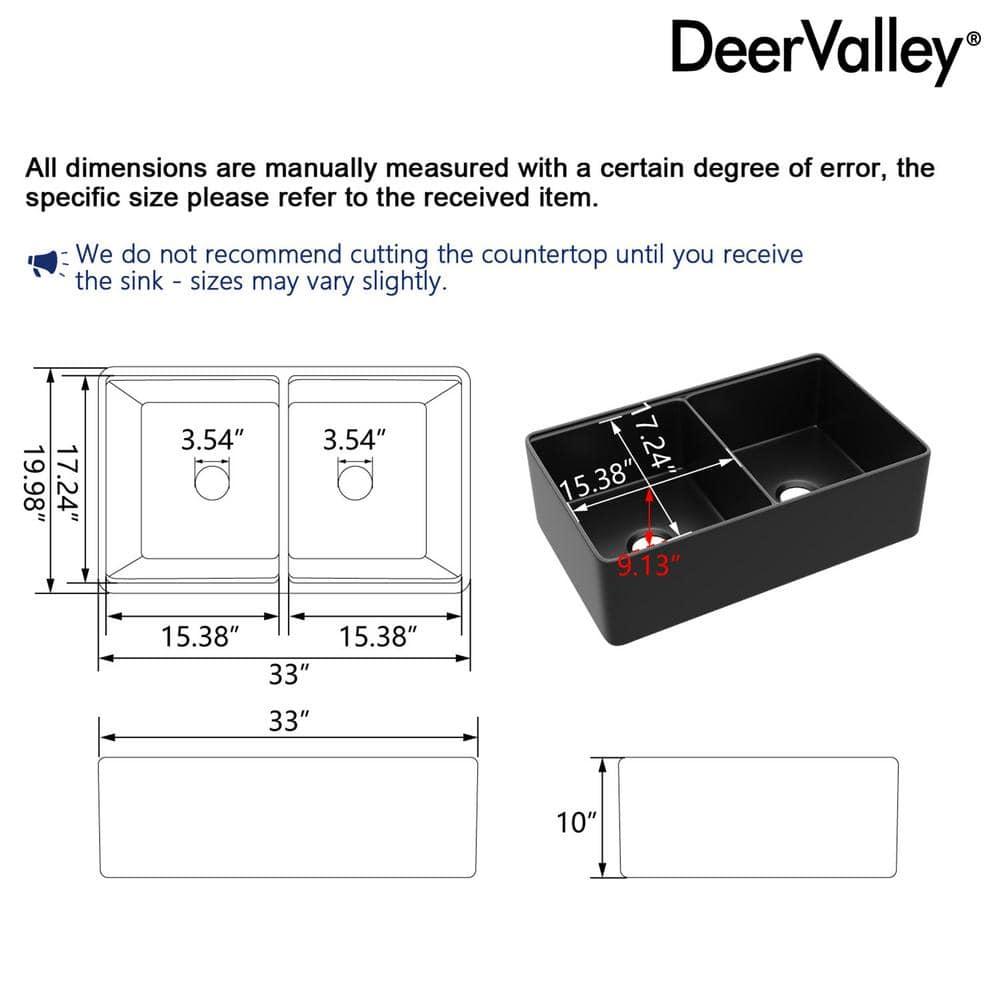 DeerValley 33" L X 20" W Double Basin Workstation Farmhouse Kitchen Sink With Sink Grid, Cutting Board And Dish-Drying Rack