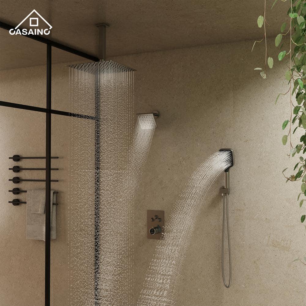 Rainfall Symphony 12inch 3-Function Dual Shower Head Thermostatic Shower System with 3 Sprays Handheld