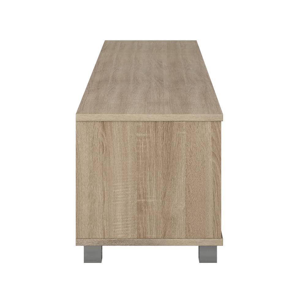 CorLiving Hollywood TV Stand for TVs up to 85" Wood Grain Brown: Modern Entertainment Center with Open Shelves