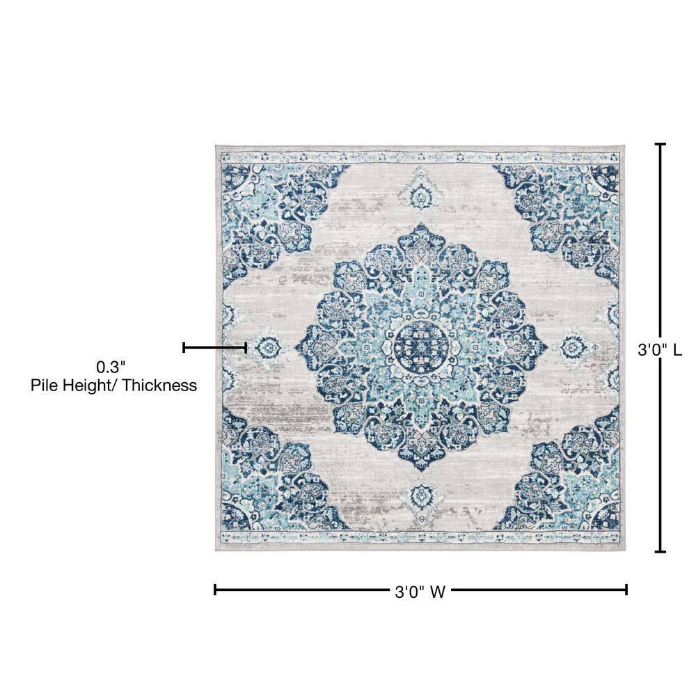 Brentwood BNT849 Power Loomed Area Rug - Navy/Light Grey - 3'x3' - Safavieh.