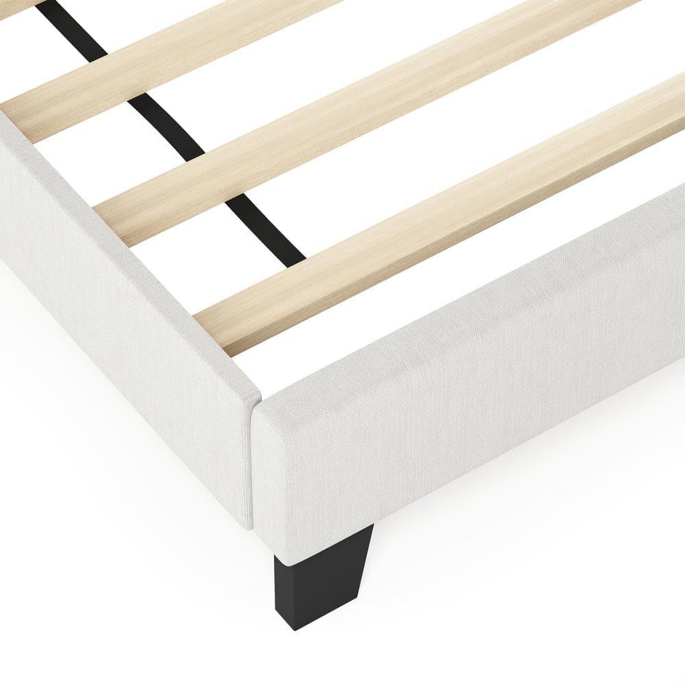 Furinno Nadia Nailhead, King, Linen,Trim Bed Frame "with" Storage and Mattress, Gray
