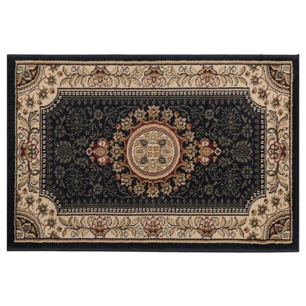 Tayse Sensation 2 x 3 (ft) Loomed Polypropylene Black Rectangular Indoor Floral/Botanical Oriental Throw rug