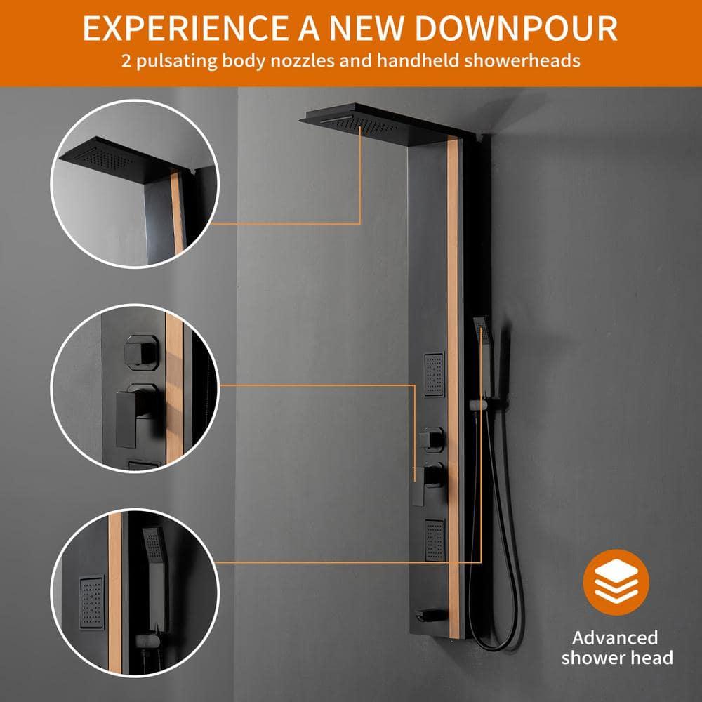 BWE 2-Jet Rainfall Shower Panel System with Rainfall Waterfall Shower Head and Shower Wand