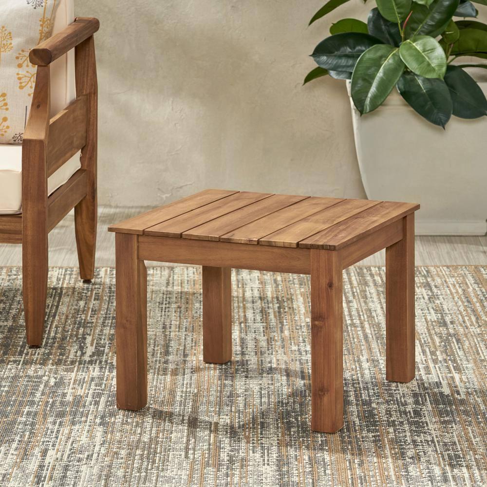 Temecula Acacia Wood Mid-Century Modern End Table - Brown Patina - Christopher Knight Home: Weather-Resistant Patio Accent Table
