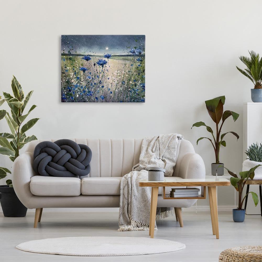 Stupell Industries Blooming Blue Flowers Night Moon Canvas Wall Art, 30 x 40