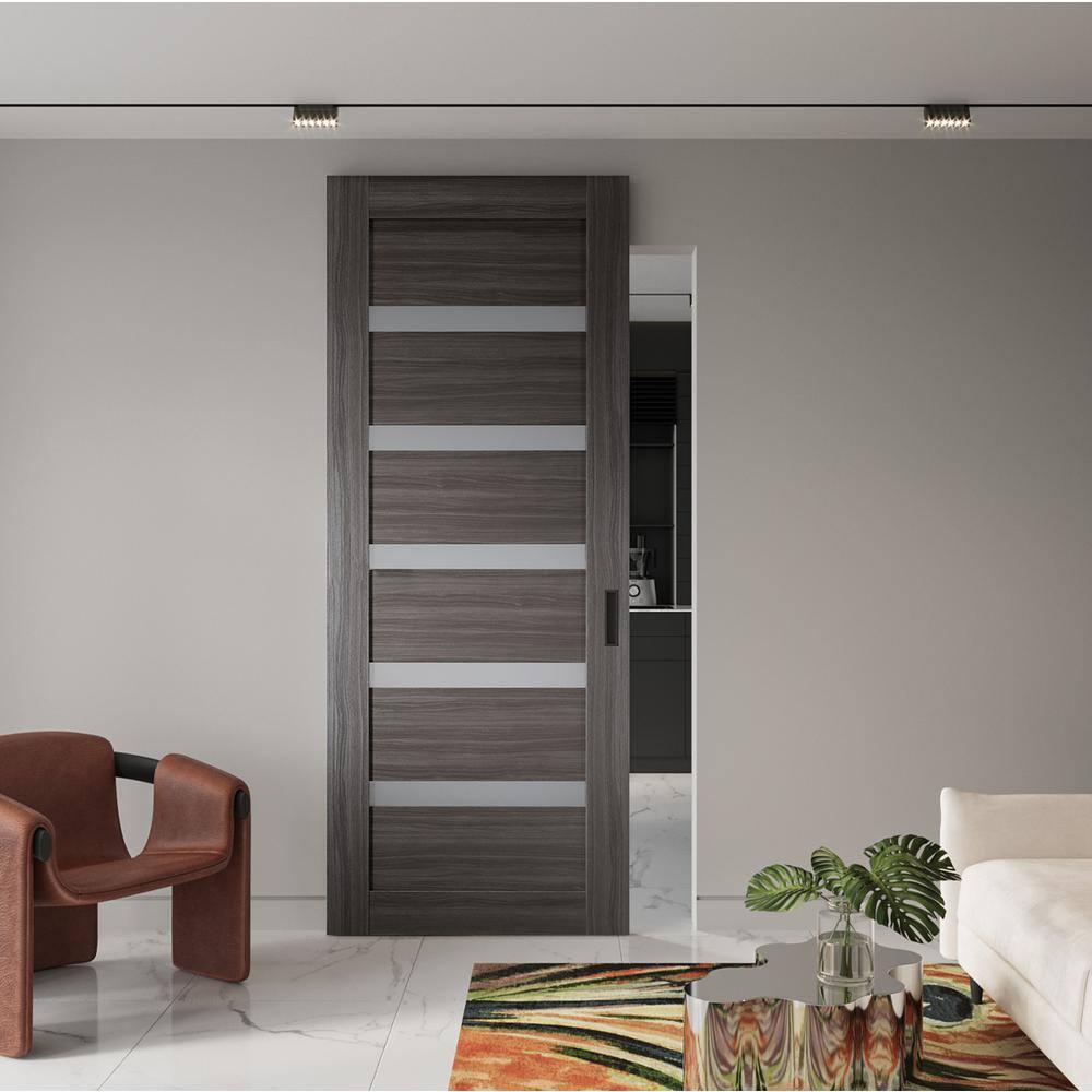 Belldinni Leora Paneled Manufactured Wood And Frosted Glass Solid Core Interior Sliding Hidden Barn Door With Base Board With Installation Hardware Kit
