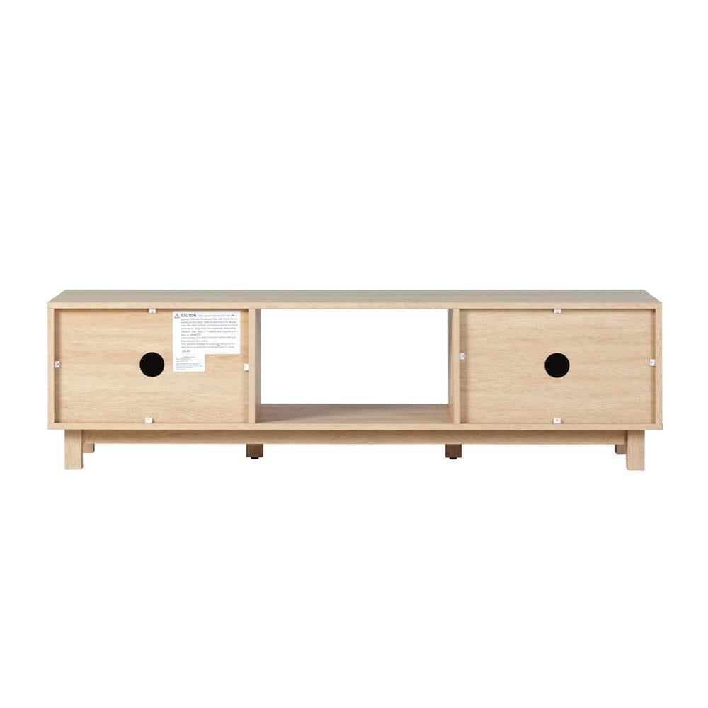 Walker Edison Mid-Century Modern 2-Door Reeded TV Stand for TVs up to 65”, Coastal Oak