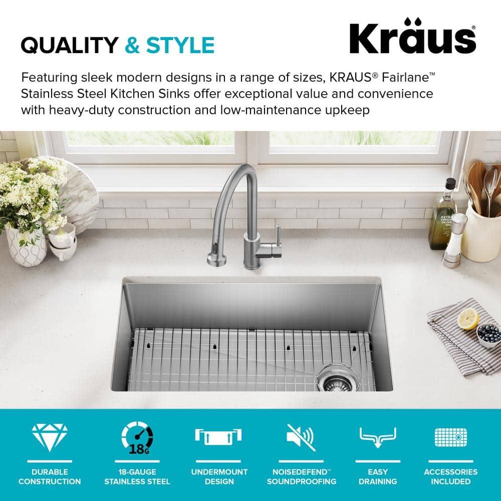 KRAUS Fairlane Undermount 18-Gauge Stainless Steel Kitchen Sink