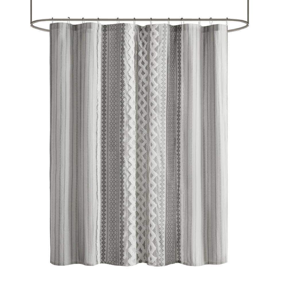 INK+IVY Imani 100% Cotton Printed Shower Curtain with Chenille