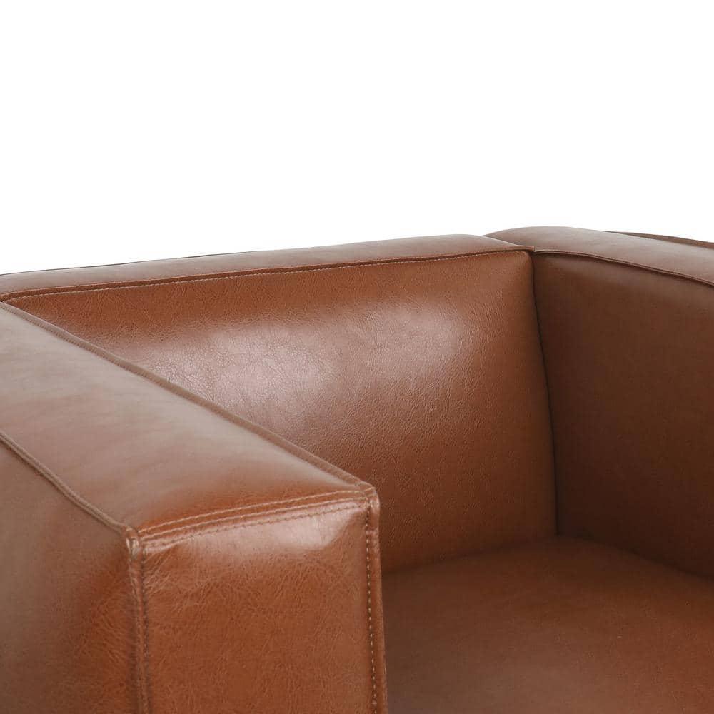Noble House Denison Faux Leather Club Chair, Cognac Brown and Dark Walnut