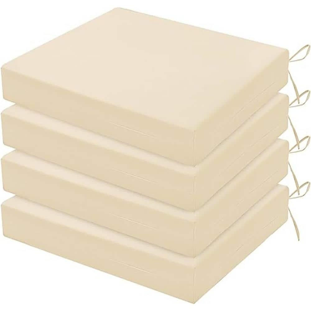 LOVTEX Outdoor Chair Cushions Set of 4, Waterproof Patio Chair Cushions with Ties, 18.5 x 16 x 3 inch, Khaki