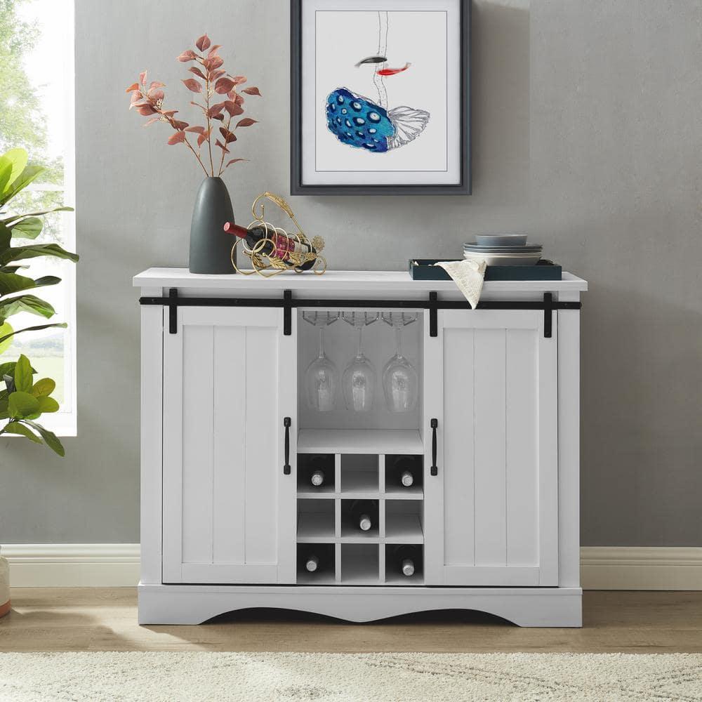 Home Essentials 47" Wine Bar Cabinet White: Farmhouse Style, Glassware Storage, MDF & Rubberwood