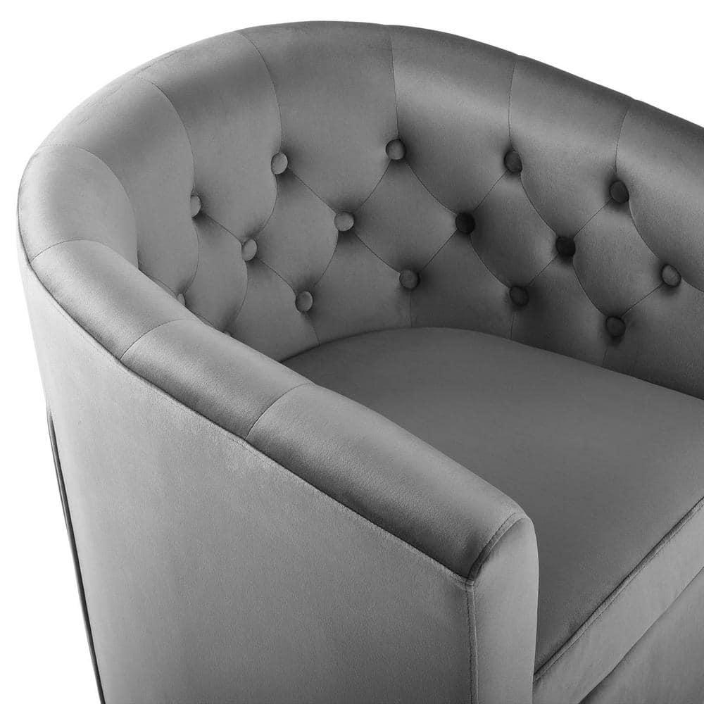 Modway Prospect Tufted Performance Velvet Swivel Armchair in Light Gray
