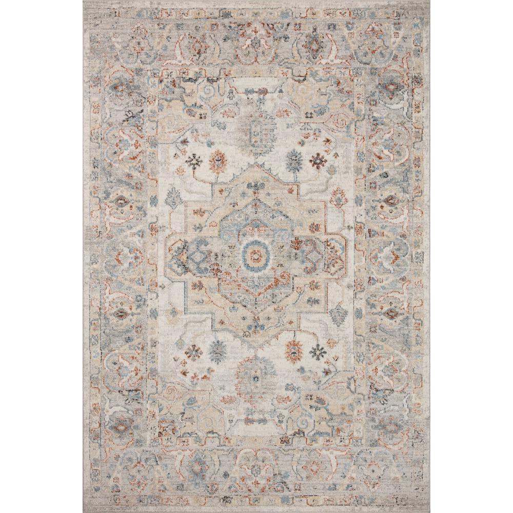 Ivory and Multi Polyester Round 5'-3" Area Rug