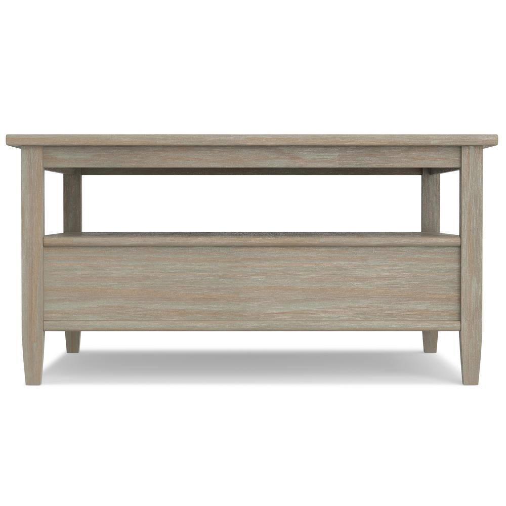 Simpli Home Warm Shaker 36"W Solid Wood Square Coffee Table with Two Drawers and Open Shelf