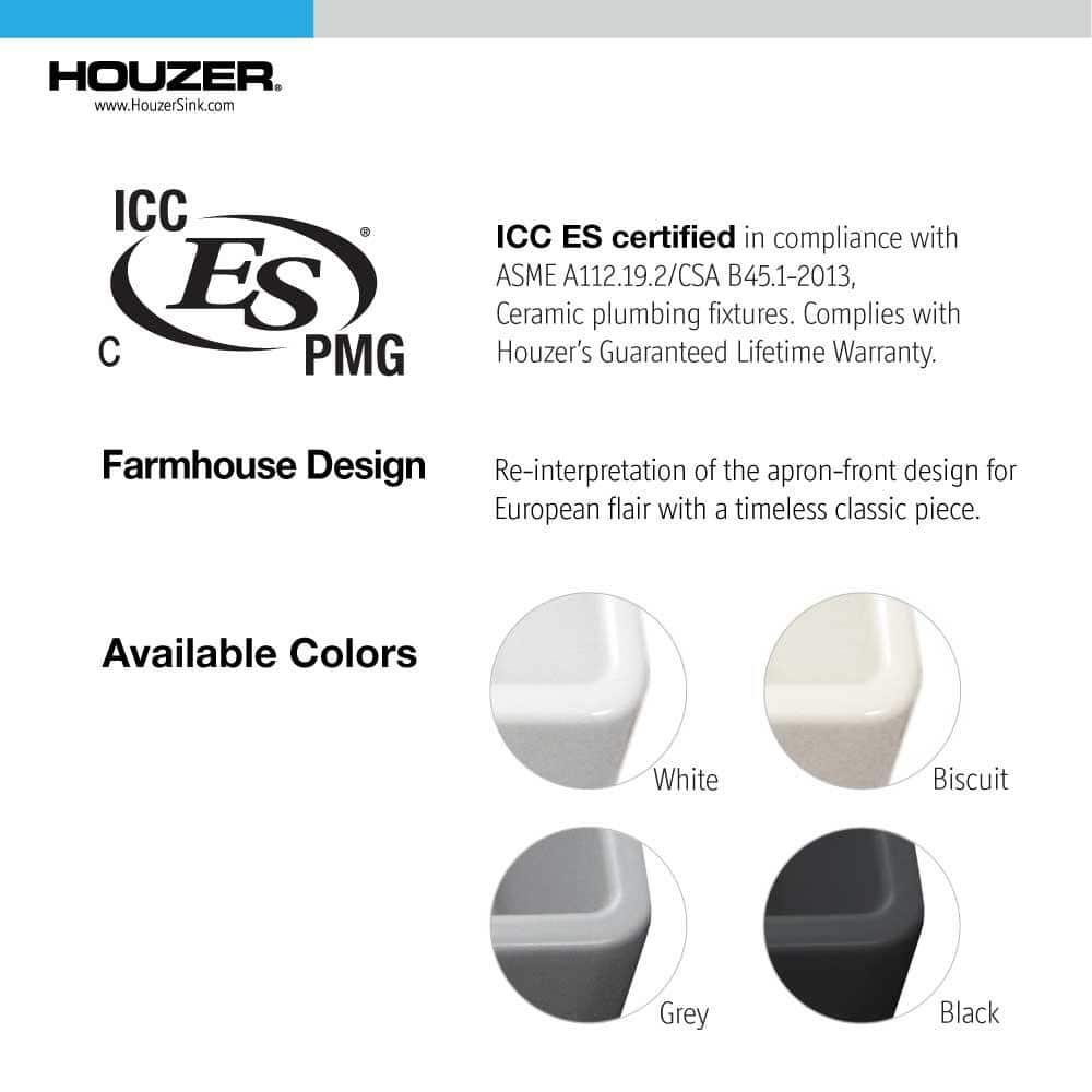 Houzer Platus 33 inch Black Fireclay Apron Front Farmhouse Single Bowl Kitchen Sink - PTG-4300 BL