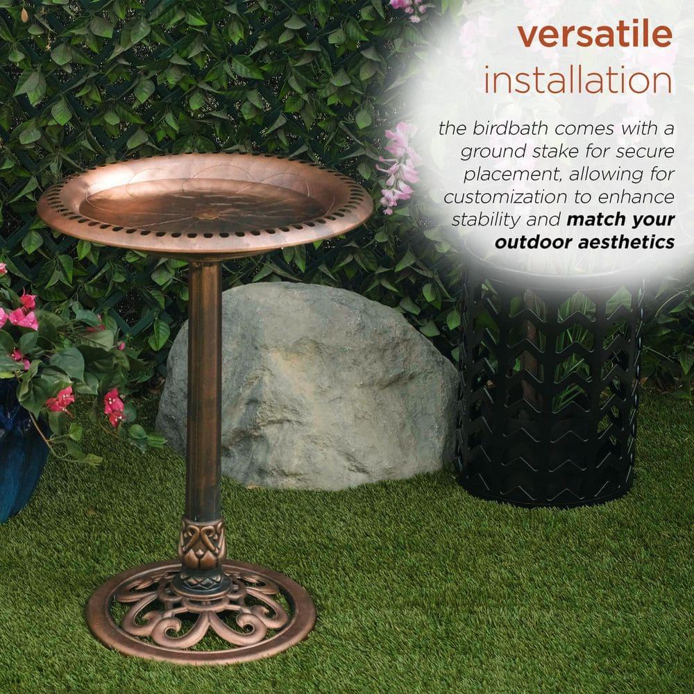 Alpine Pedestal Birdbath with Scrollwork Base and Stakes