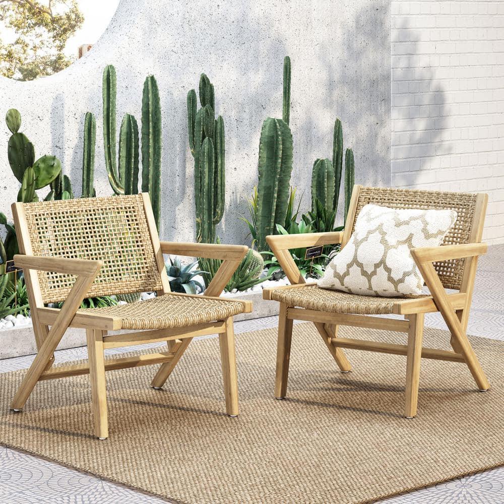 Noble House Outdoor Dining Chair - Polyethylene - Set of 2 - Light Brown