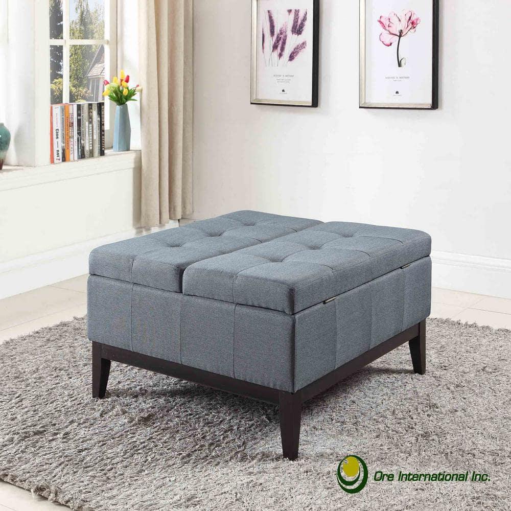 Elegant Espresso Dual Lift Storage Coffee Table in Blue-Gray
