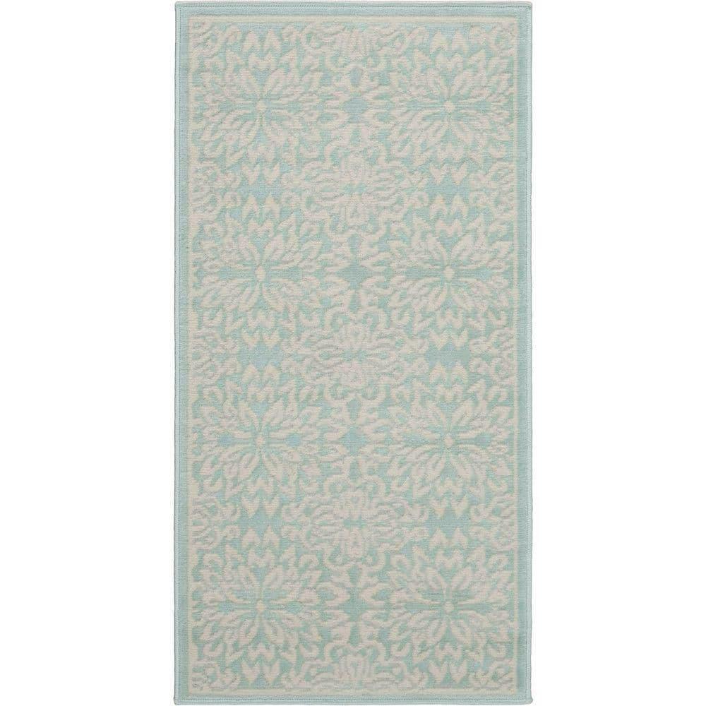Nourison Jubilant 2' x 4' Ivory/Green Area Rug Beach Transitional Floral by Nourison