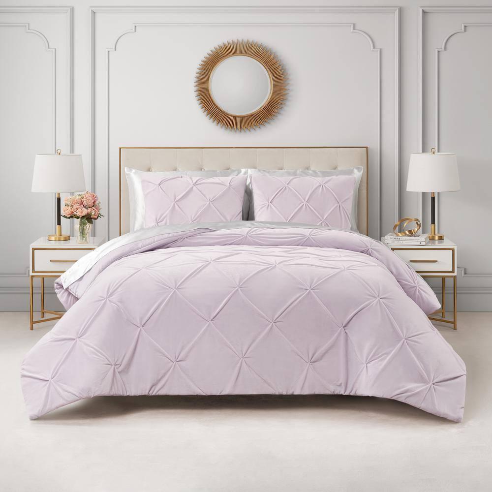 Lavender Purple Twin Microfiber Comforter Set with Pleated Design