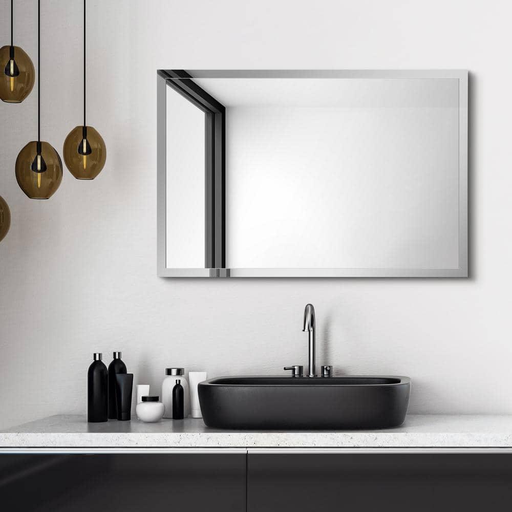 Empire Art Direct Contempo Stainless Steel Gold Wall Mirror Plished Silver 24" x 36" Silver