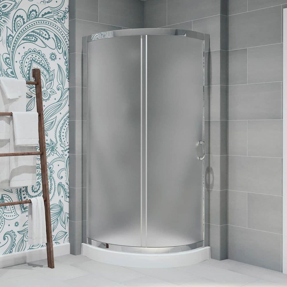 Ove Decors OVE Decors Breeze Premium 33 in. Round Shower Kit w/ Frosted, Base in Chrome Finish BREEZE 32 FROSTED GLASS KIT