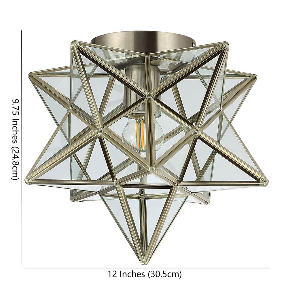 Stella 12" Moravian Star Metal/Glass LED Flush Mount, Nickel