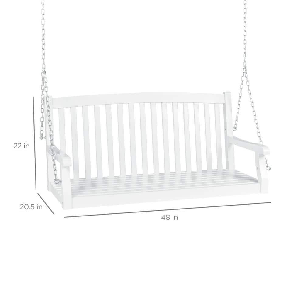 Best Choice Products 48in Wood Porch Swing Outdoor Patio Hanging Bench Chair w/ Mounting Chains, 500lb Capacity - White