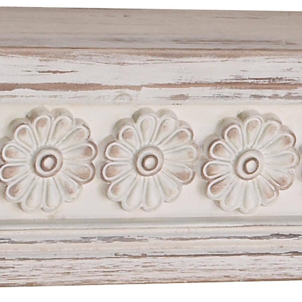 DecMode 28" x 5" Intricate Carved 1-Tier White Floral Wall Shelf