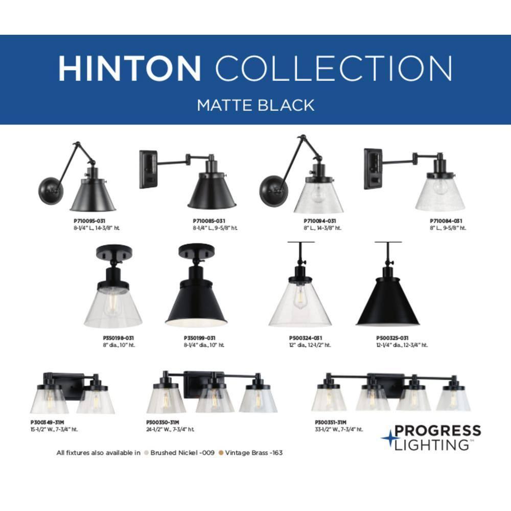 Progress Lighting Hinton 1-Light Swing Arm Wall Bracket, Steel, Black Finish, Seeded Glass Shade
